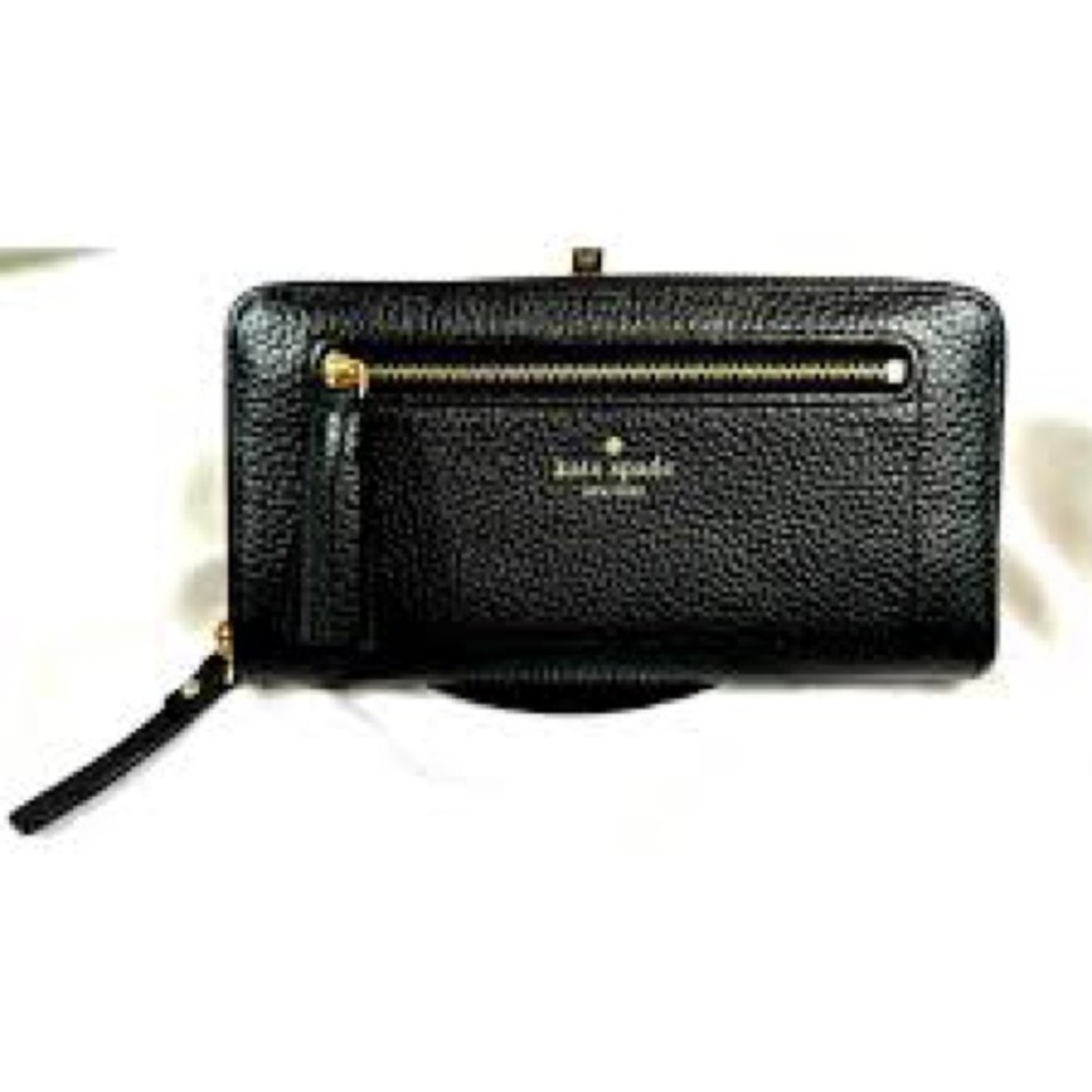 Kate Spade Black Textured Wallet with Gold Accents